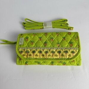 Maggi B Quilted Green Pineapples AndPalm TreesFabric Purse Wallet Crossbody Nwot